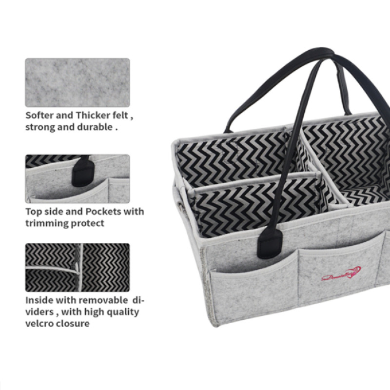 GREY Baby Diaper Caddy Organizer with STRAPS Nursery use Foldable Lightweight Portable Newborn Baby Shower Gift Travel Tote Car